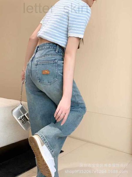 

women's jeans designer nanyou spring/summer 2023 new back pocket embroidered folded waist lift hip straight leg for women pn9n, Blue