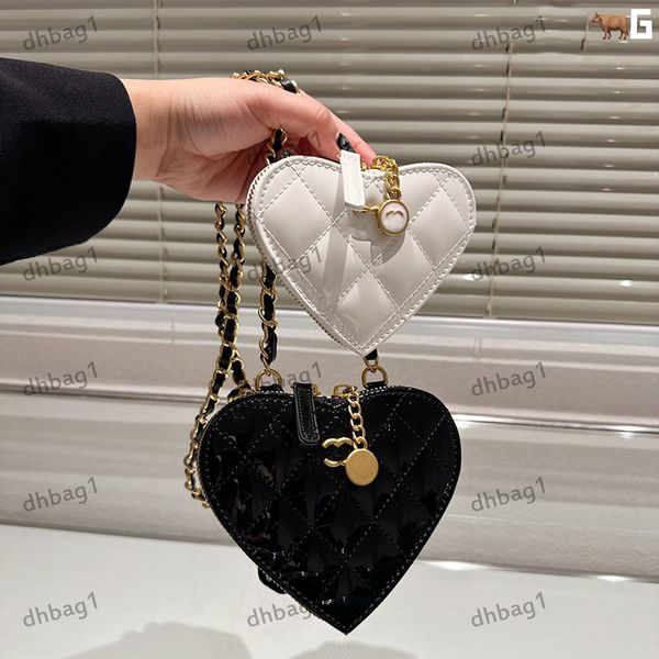

designer ladies mini love twin bag patent leather coin purse makeup box patent leather gold hardware metal buckle thin chain coin charm card