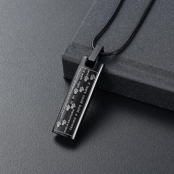 

h888 black color bar cremation necklace engraving with animal paws - funeral urn ashes holder stainless steel cremation jewelry305k, Silver