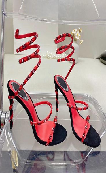 

stiletto heel sandals rene caovilla cleo crystal studded snake strass ankle wraparound dress shoes designers 95cm high heeled rhi8404598, Black