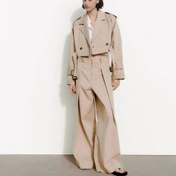 

women's trench coats lapel collar jackets female belt cropped vintage long sleeve women button spring lady streetwear 230421, Tan;black