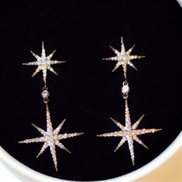 

super glittering fashion luxury designer zircon diamond cute snowflake korean style stud dangle chandelier earrings for woman gi259f, Golden;silver