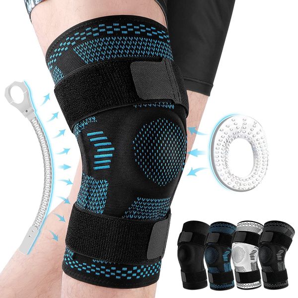 

elbow knee pads brace support compression sleeve with side stabilizers and patella gel for pain meniscus tear acl mcl injury recovery 230420, Black;gray
