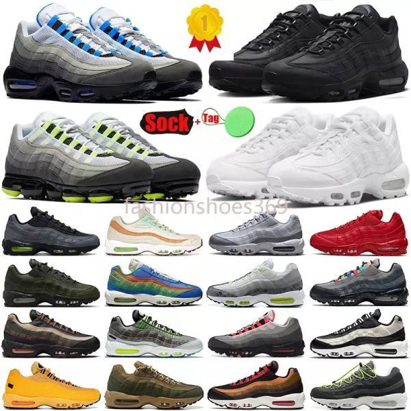

95 Running Shoes Men 2023 Women 95s Triple Black White Crystal Blue Denham Neon Solar Red Smoke Grey Matte Olive Running Club Trainers Outdoor Sports Sneakers 35-45, 40-46 (30)