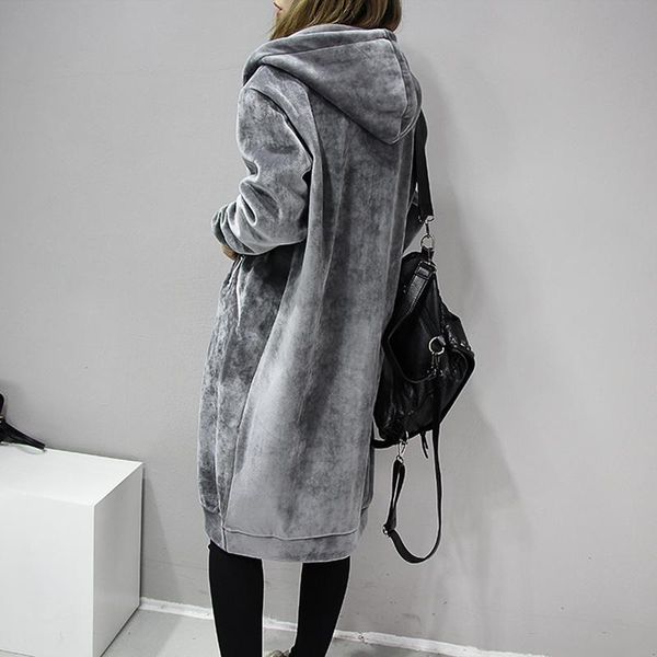 

raincoats autumn new silk velvet hoodies women casual hooded coats lady winter long fashion black gray jackets outwear female clothes