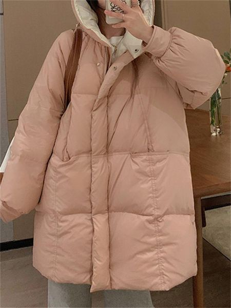 

leather eotvotee winter jacket women puffer bubble coat oversized loose long outerwear with hood korean fashion 2022 new parkas, Black