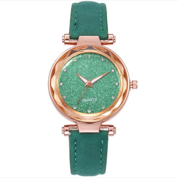 

casual starry sky charming watch sanded leather strap silver diamond dial quartz womens watches ladies wristwatches multicolor cho340h, Slivery;brown