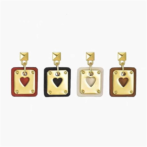 

designer herms classic earrings french fashion personality hip-hop ins trendy poker card love leather ear studs for women, Golden