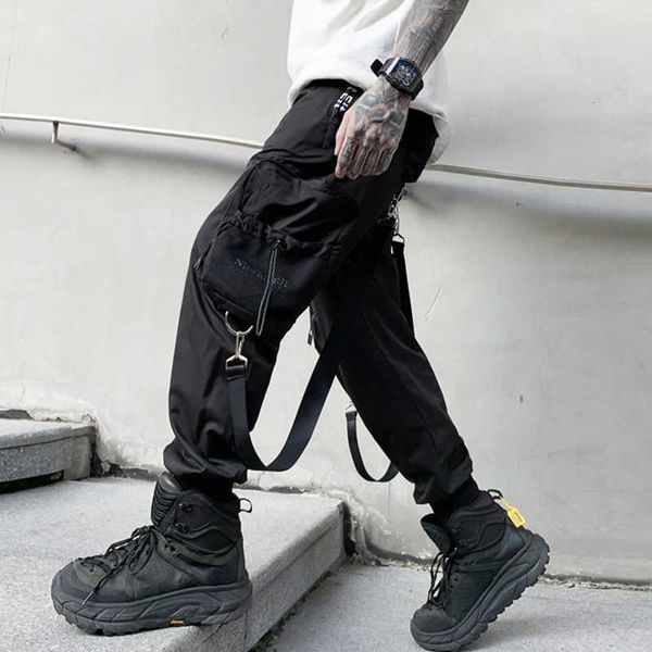 

men's pants punk rock hiphop black joggers men cargo trousers ankle tie loose spring summer autumn j230420