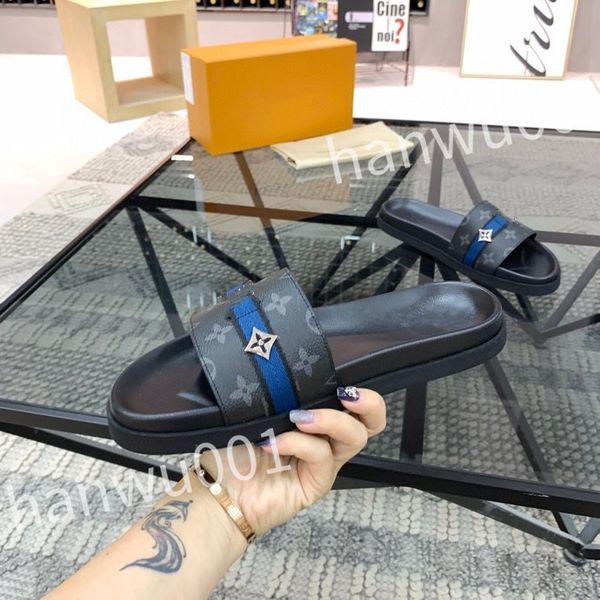 

2023 new leather slide slippers designer flat men's summer sandals fashion luxury leisure resort beach, Black