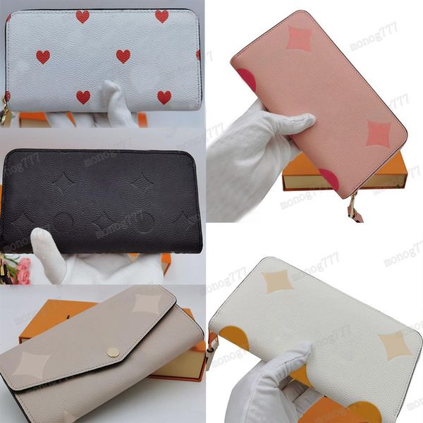 

latest styles designers hearts wallets gradient colour letter embossing credit card purses portable women tote pochette clutch bag317z, Red;black