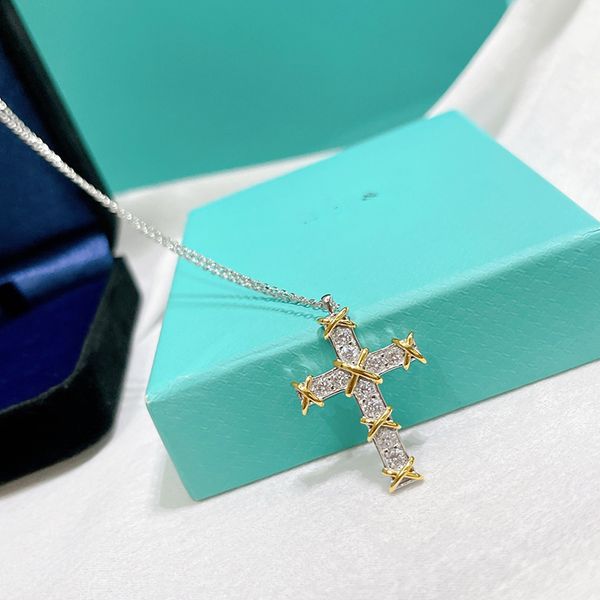 

fashion designer necklace classic ladies necklaces cross diamond pendant necklace trendy versatile jewelry gifts personalized custom holiday, Silver