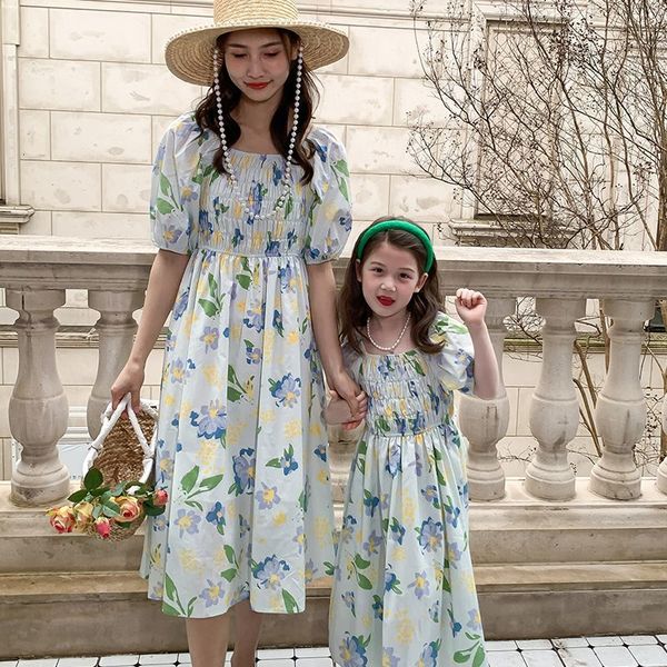 

family matching outfits family matching outfits mother kids flower print dress mom and daughter matching clothes girl holiday dress baby gir, Blue