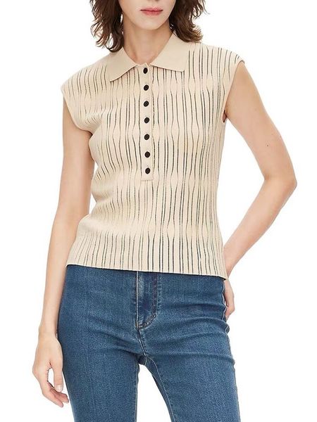 

polos 2022 summer new knitted ladies commuter sleeveless polo shirts for women elegant fashion solid, White