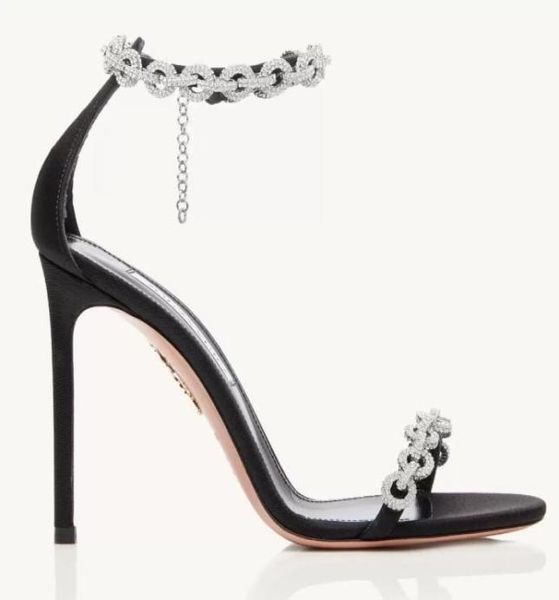 

sandals shoes pumps high heels luxury aquazzus love link bridal wedding women crystalembellished straps elegant lady elegant glad3898963, Black