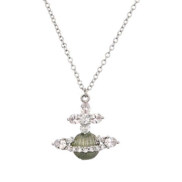

designer vivians necklace empress dowager water diamond green necklace for female minority advanced design saturn pendant versatile neckchai, Silver