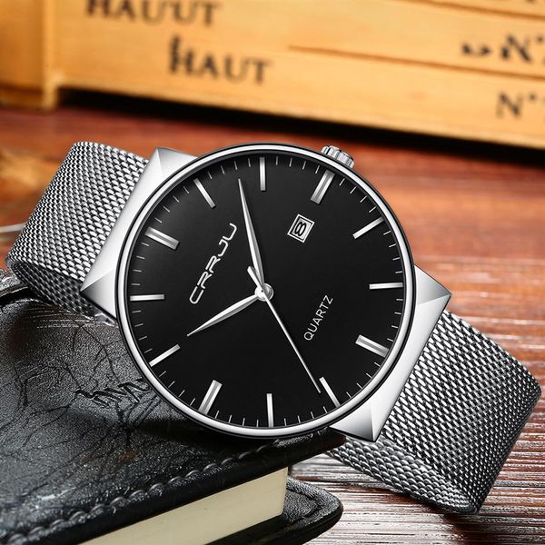 

2020 new fashion big dial women watches crrju brand mesh band watch women ladies fashion dress quartz wristwatches231f, Slivery;brown