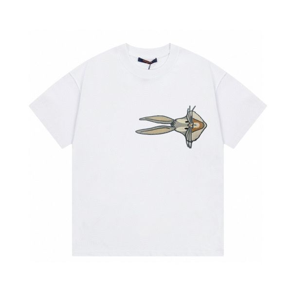 

louise vuitton designer t-shirt 2023 catwalk rabbit crested myna embroidered short-sleeved t-shirt couples t-shirt bottoms trend, high stree, White;black