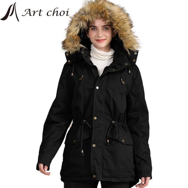 

leather 2022 thick winter women garment cotton padded parka hooded jacket warm wadded coat outercoat outerwear manteau femme hiver xxxl, Black