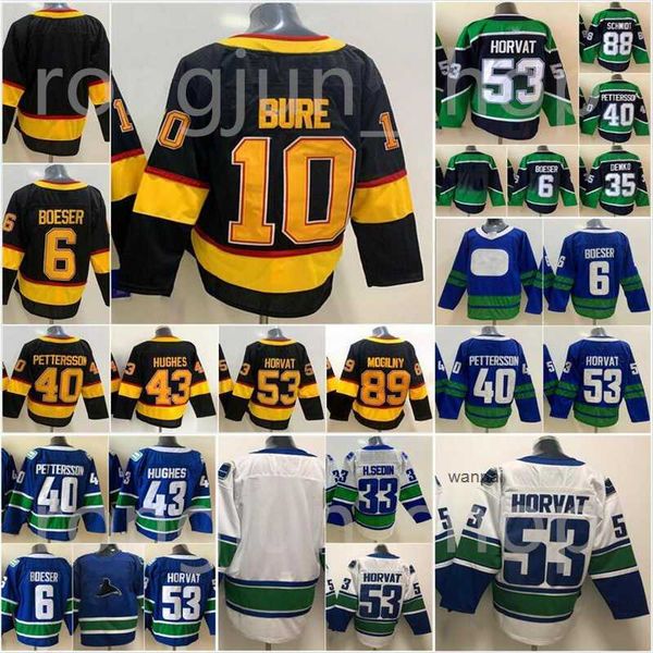 

vancouver hockey 53 bo horvat jersey 6 brock boeser 40 elias pettersson 43 quinn hughes 35 thatcher demko reverse retro team blue white, Black;red