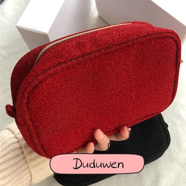 

fashion zipper shinning material bag elegant c fashion beauty cosmetic case makeup organizer with gift box pretty storage diy bag 265p, Blue;pink