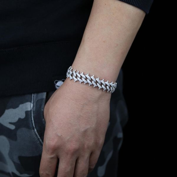 

15mm spikes rivet stud mens charm bracelet bangle iced out gold silver color cuban chain bracelets hip hop punk gothic bling jewel3247, Golden;silver