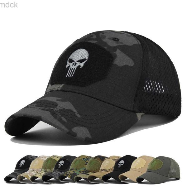 

ball caps tactical military baseball caps multicolored camouflage breathable sun visor mesh outdoor hunting hiking skeleton snapback hat, Blue;gray