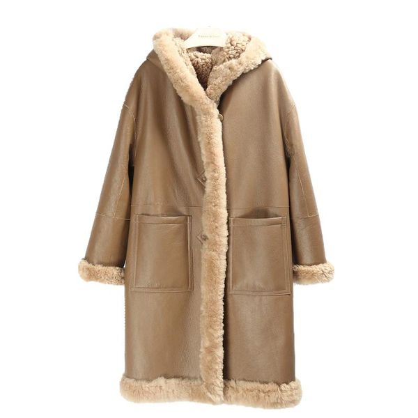 

fur real merino sheep fur coat women clothing fashion fur allinone fur coats winter coat women warm reversible long wool jacket zm, Black