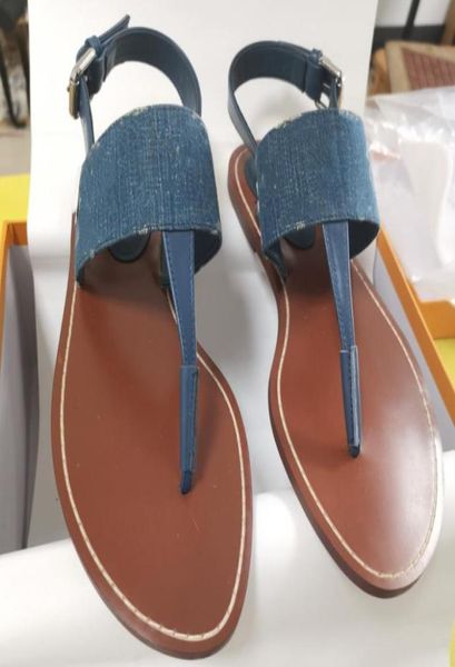 

women flat thong sandals designer lady leather denim blue pink ankle strap buckle sandal1384197, Black