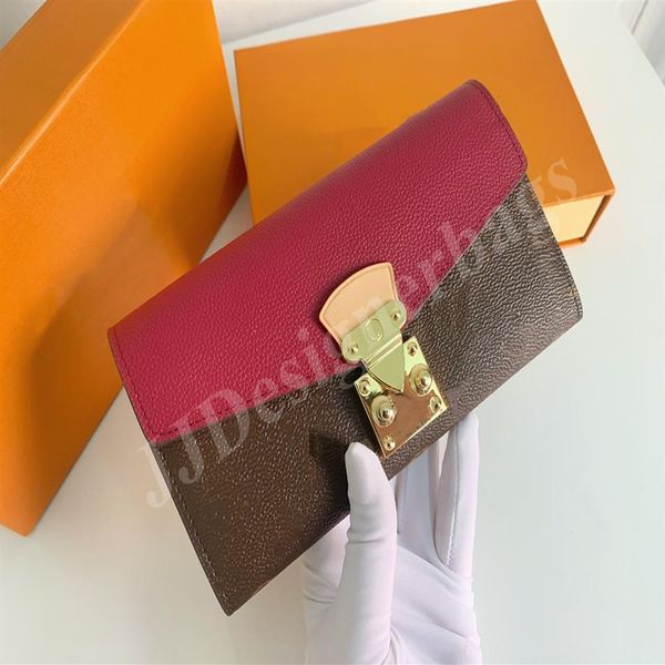

designer women leather long wallet slim male femal purses money clip credit card dollar luxury wallets with box m67478253p, Red;black