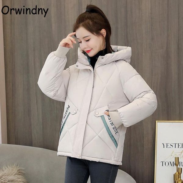 

leather orwindny short winter jacket women thick warm padded clothing hooded letter parkas woman winter coat loose 3xl casaco, Black