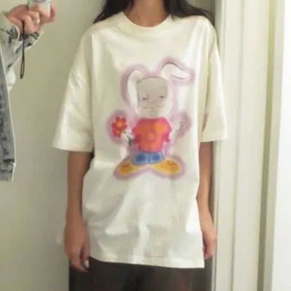 

2023 house rabbit printed tee white fashion highstreet man women t-shirt oversize style hip hop fztx2457, White;black