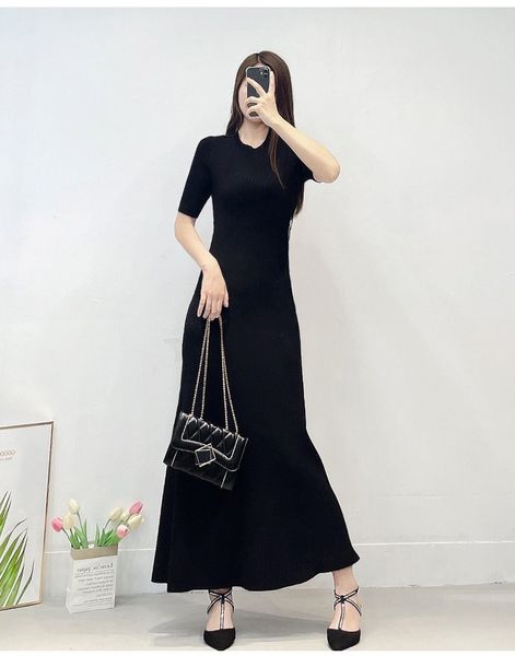 

casual dresses maje waist slim long knit dress, Black;gray