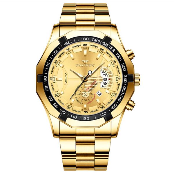 

fngeen brand white steel quartz mens watches crystal glass watch date 44mm diameter personality luxury gold stylish luminous busin254g, Slivery;brown