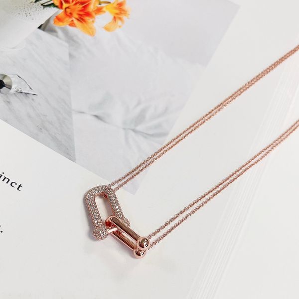 

necklaces luxury fashion jewelry celtic party sterling silver double rings diamond pendant rose gold double u loop necklaces for womens fanc