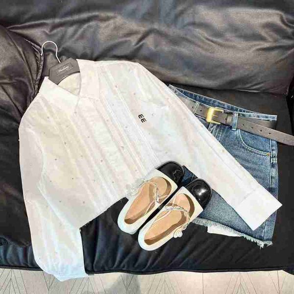 

women's polos designer early spring new order full diamond pleated polo collar long sleeve short shirt style versatile fashion fairy co, White
