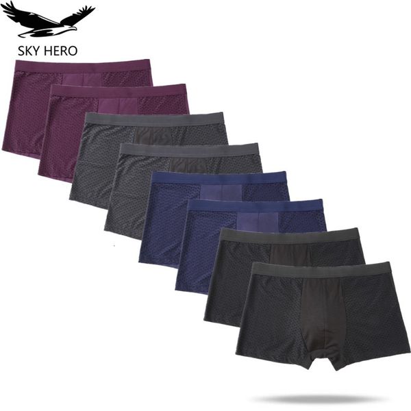 

underpants 8pcslot panties underwear boxer mens mesh male shorts transparent plus large size 6xl 7xl 8xl trunks for man 230420, Black;white