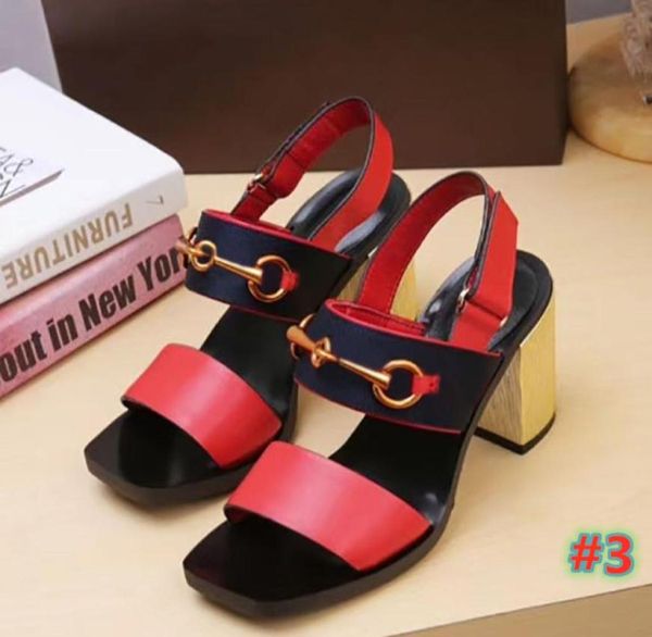 

classic high heeled sandals coarse heel leather luxury designer woman shoes for parties occupation sandals size3541 with box7089531, Black