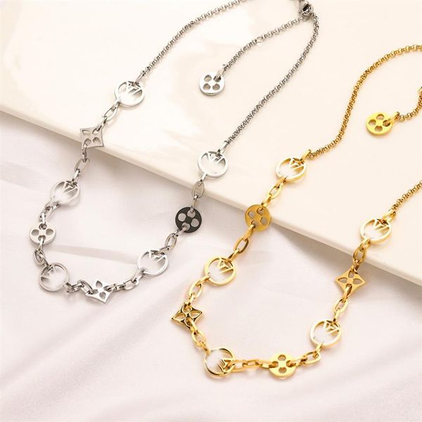 

2023 luxury 18k gold plated stainless steel necklaces chain choker flower letter pendant statement fashion womens necklace steel s186g, Silver