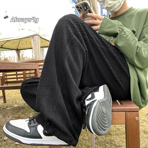 

pants privathinker men's wide leg pants green solid 2022 autumn new high street male designer brand trousers woven large size pants, Black
