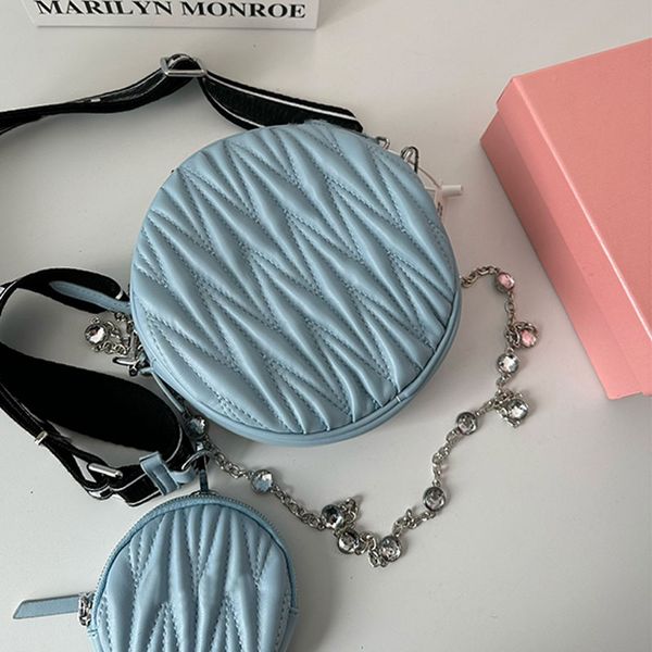 

round bag wallet mini clutch bags circluar handbag purse matelasse leather crystal chain nylon shoulder strap crossbody bags zipper closure