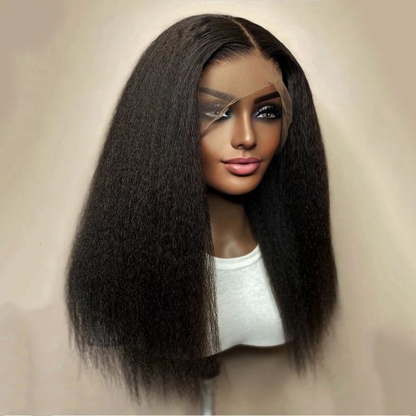 

lace s kinky straight 180 denity black yaki front for women with baby hair synthetic heat temperature gluele 230420, Black;brown
