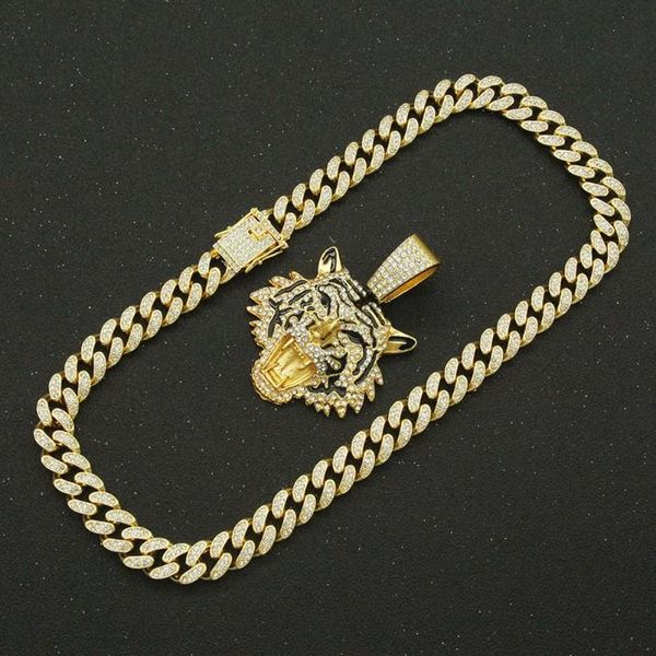 

pendant necklaces hip hop iced out cuban chains bling diamond animal tiger mens miami gold chain charm jewelry choker giftspendant235h, Silver
