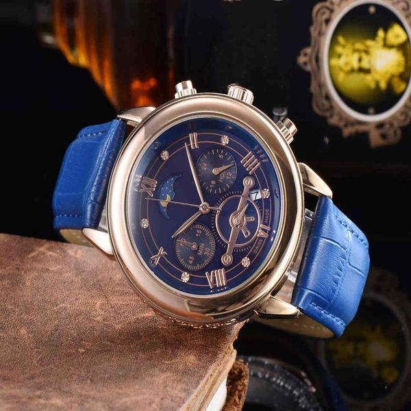 

the 2021 five-pin quartz watch luxury watches pate brand fashion men's wristwatch montre de leather strap2817, Slivery;brown