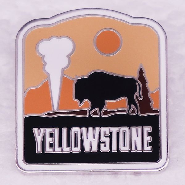 

yellowstone national geographic park brooch american scenic sunset bull animal badge cute anime movies games hard enamel pins collect metal, Blue