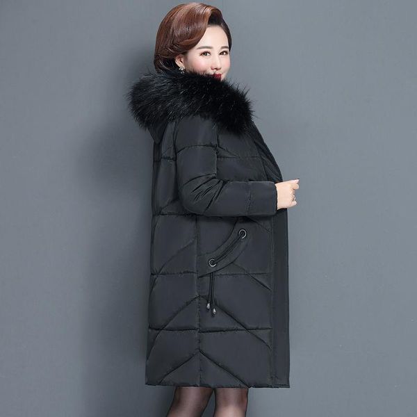 

leather plus size 5xl mother winter coat with fur collar elderly cotton padded jacket women's thicken down padded jacket hooded, Black