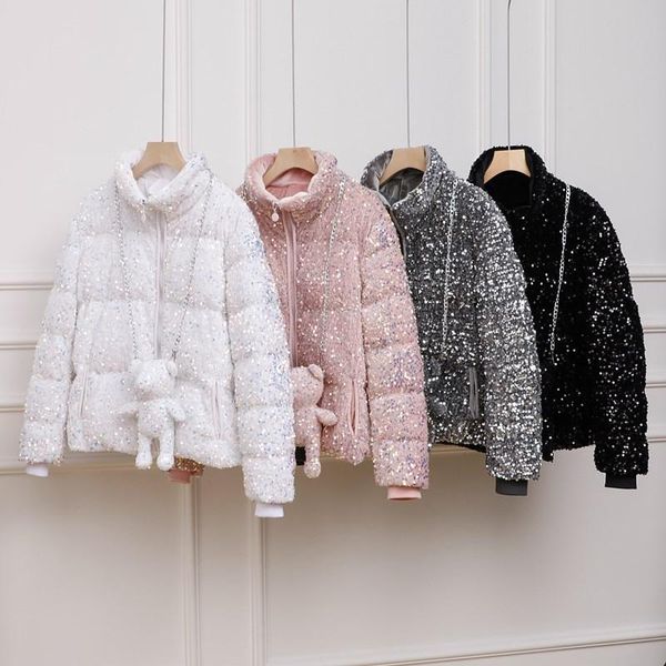 

parkas urso small winter casaco feminino collar short coat snow thick zipper long sleeve fashion popular jacket, Black