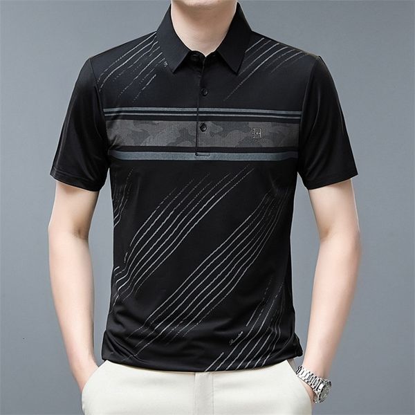 

men's polos fashion brand men's polo shirt short sleeve striped summer clothing loose fit polo shirt korean casual clothing 230421, White;black
