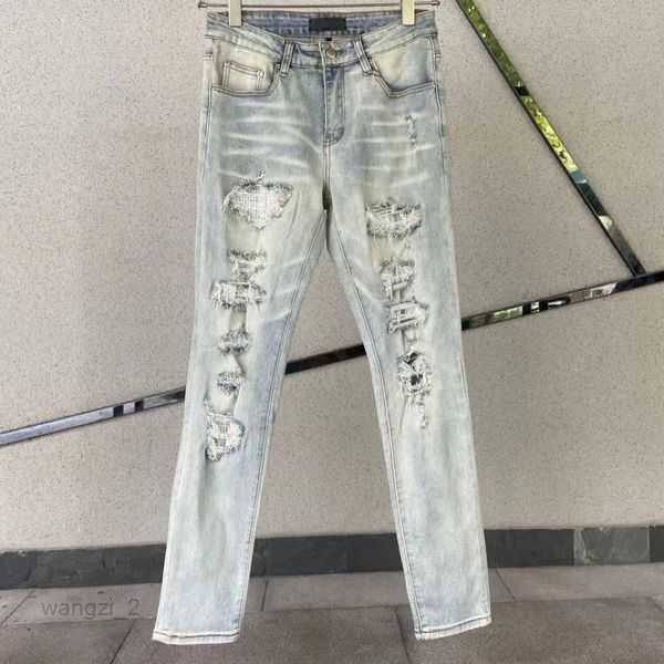 

miri men's jeans hiking ripped embroidery hop high street brand pantalones vaqueros para motorcycle close designer fitting pencil 523r, Blue