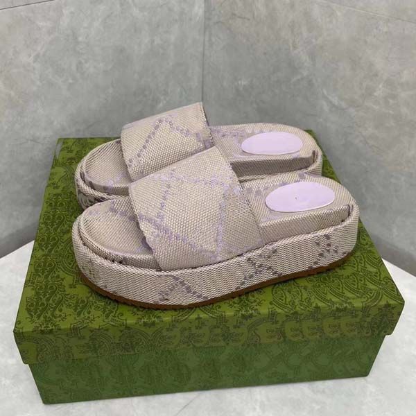 

designer womens sandals platform wedge lafite canvas embroidery thick bottom shoes outdoor beach slippers size 35-44 with box, Black